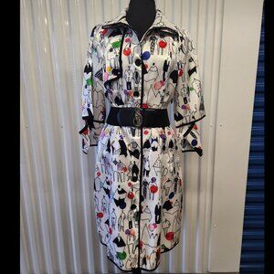 Samuel Dong Women's White Multicolor People Trench-Style Coat Dress Size S